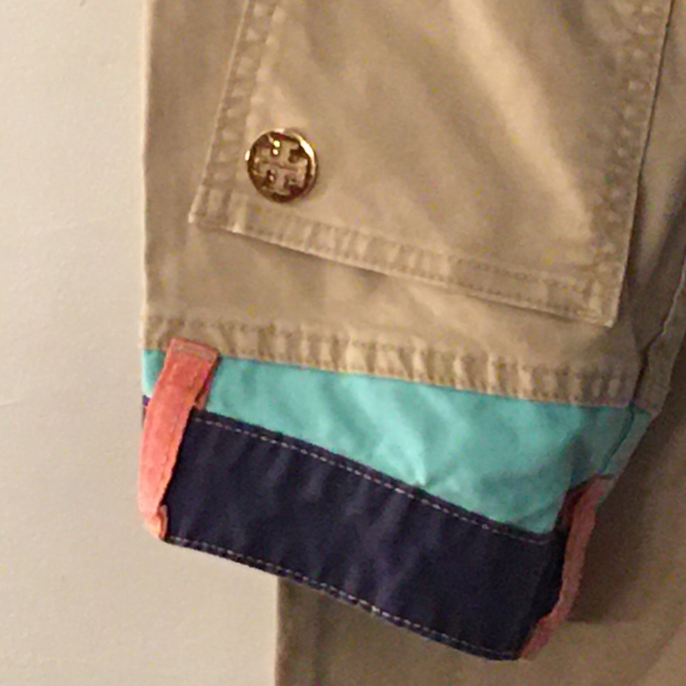 Tory Burch khaki straight leg pants.